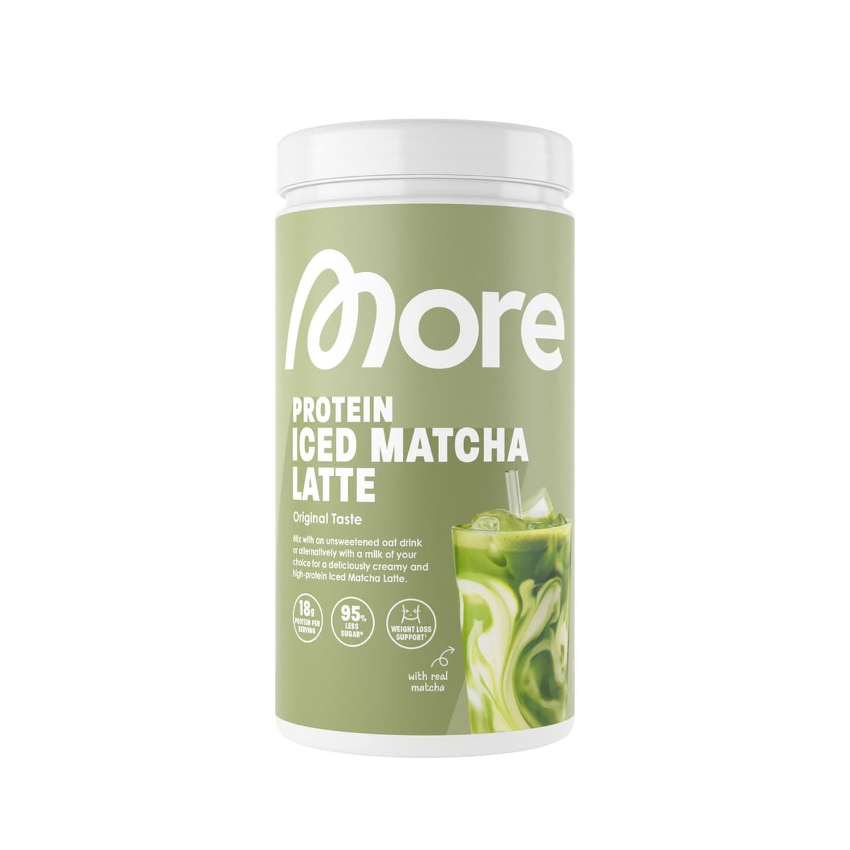 More - Matcha latte glacé protéiné - Matcha latte, 500 g – More emballage