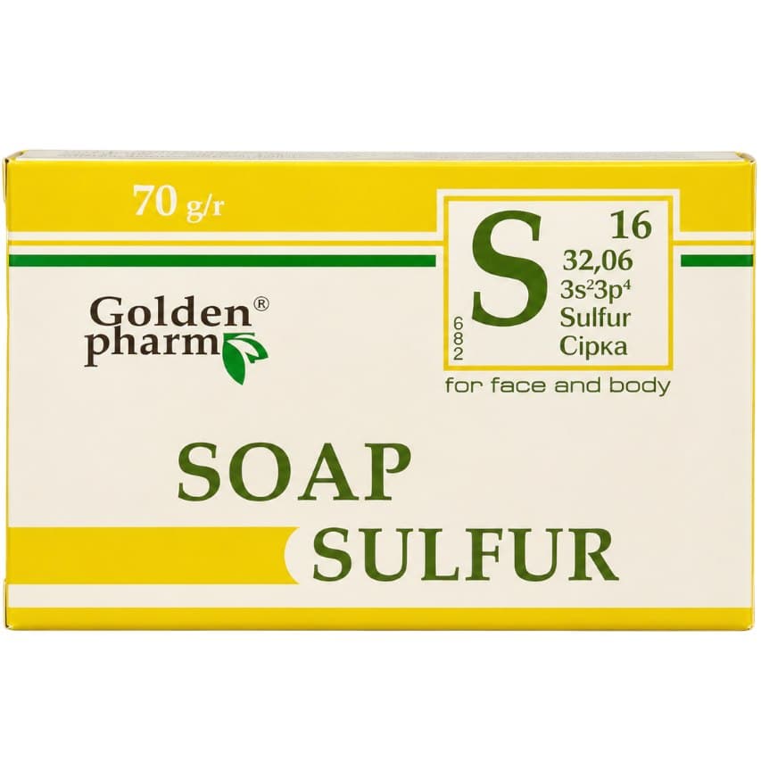 GoldenPharm - Sapone all'Acido Solforoso - 70 g – Golden Pharm confezione