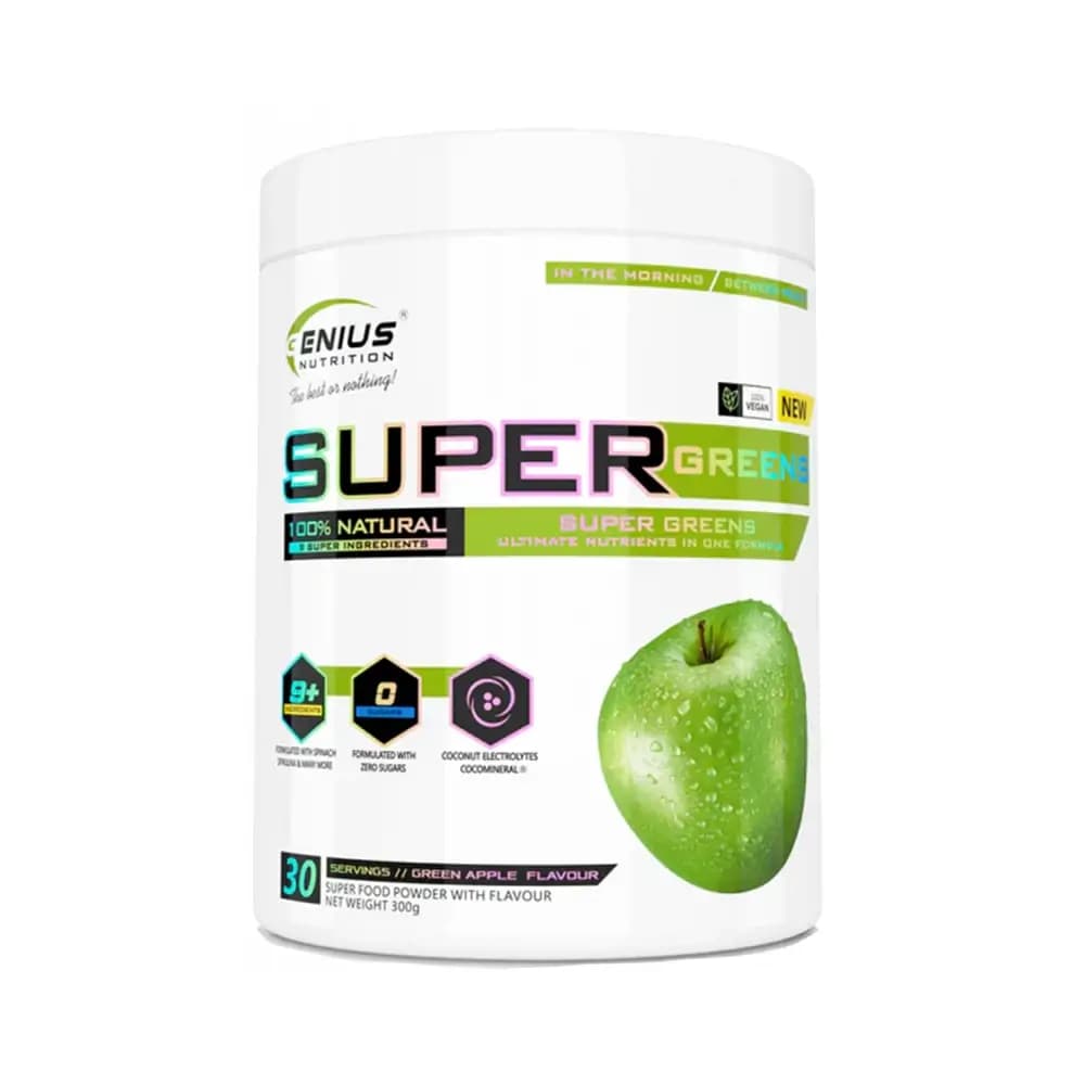 Genius Nutrition Super Greens - Grøn Æble - 300g – Genius Nutrition emballage