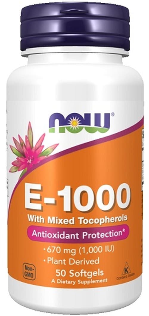 NOW Foods Witamina E-1000 Naturalne mieszane tokoferole - 50 miękkich kapsułek – NOW Foods opakowanie