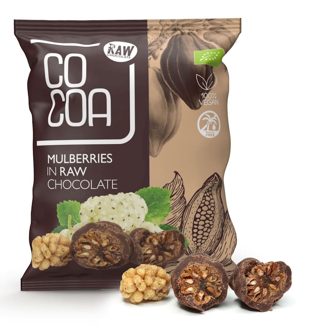 Raw Chocolate - Cocoa Mulberries - Snack - 70g – Raw Chocolate förpackning