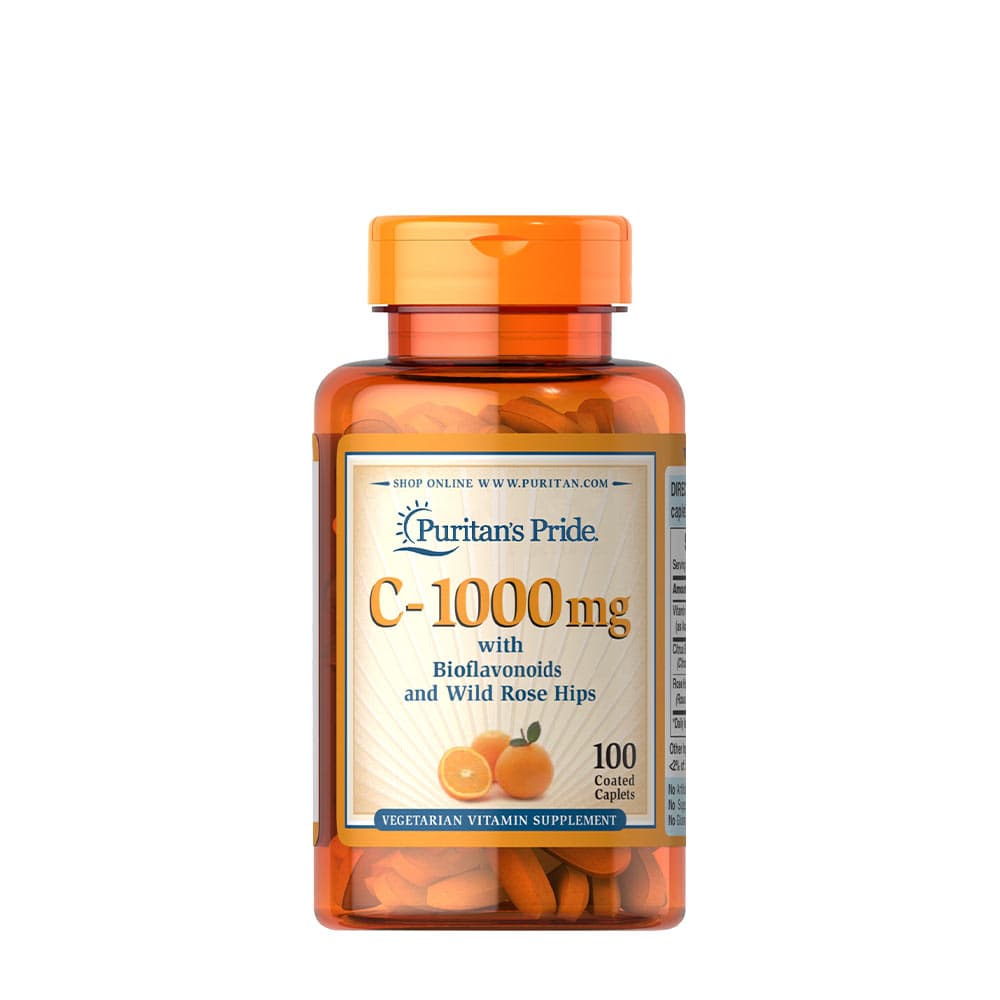 Puritan's Pride Vitamin C 1000mg med bioflavonoider og hyben, 100 tabletter – Puritan's Pride emballage