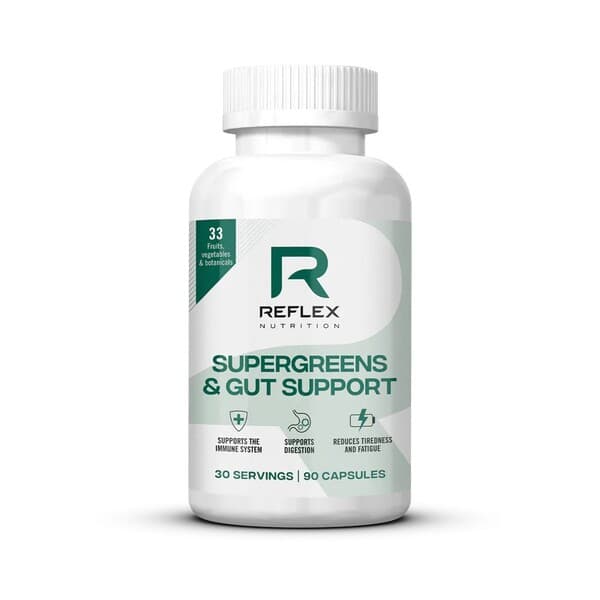 Reflex Nutrition - Supergreens & Gut Support - 90 Caps – Reflex Nutrition förpackning