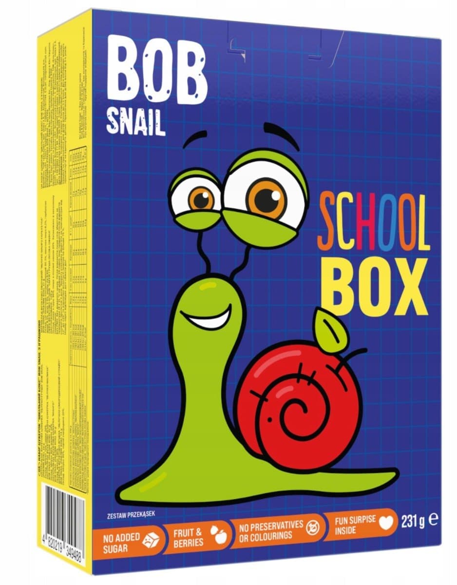BOB SNAIL School Box mix med fruktiga snacks och leksak 231 g | EKO WITAL