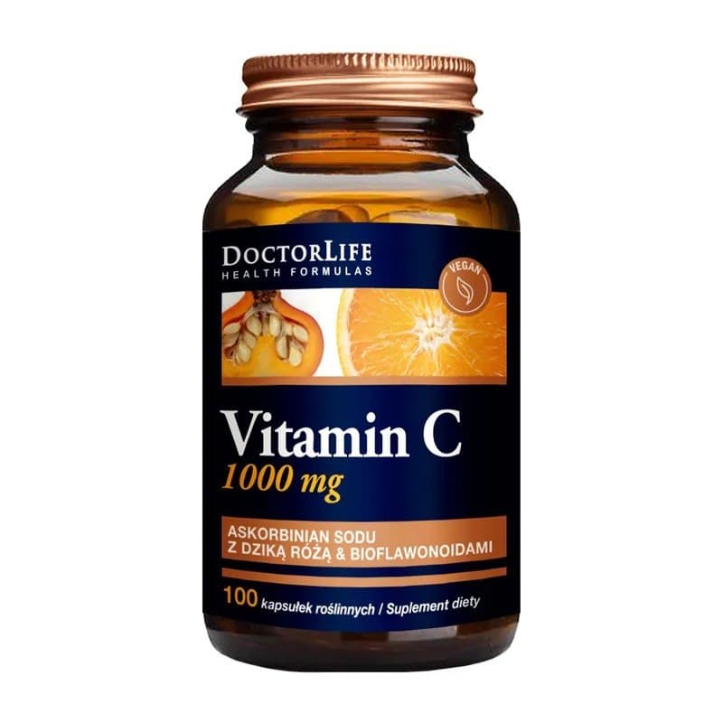 Doctor Life Witamina C 1000 mg z dziką różą i bioflawonoidami 100 kapsułek – Doctor Life opakowanie