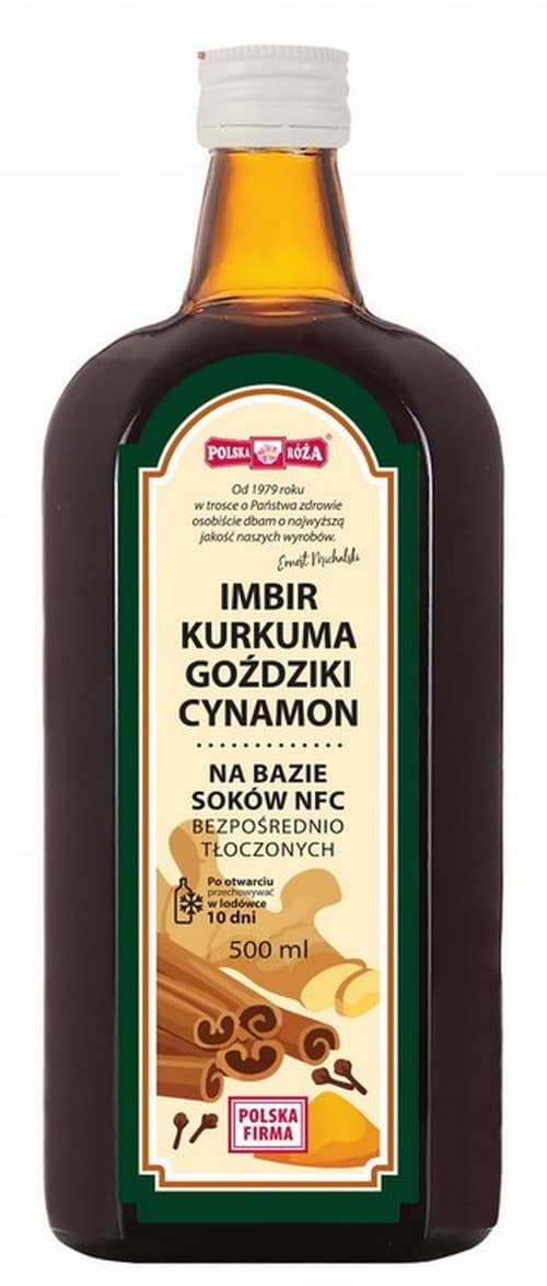Polska Róża - Base de jugo NFC de jengibre, cúrcuma, clavo y canela - 500ml – Polska Róża empaque