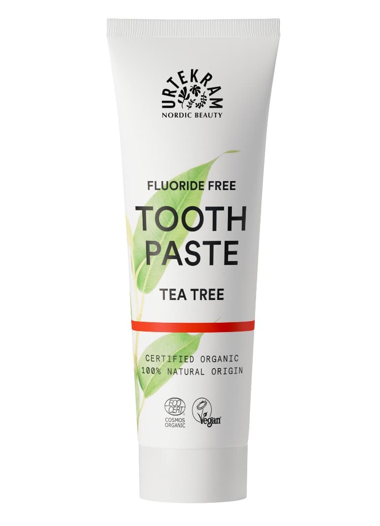 URTEKRAM Pasta de dientes tea tree BIO 75 ml – Urtekram empaque