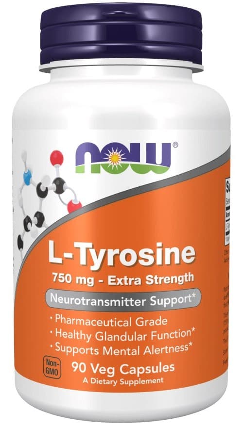 NOW Foods - L-Tyrosine Extra Strength 750mg - 90 vegetariska kapslar – NOW Foods förpackning