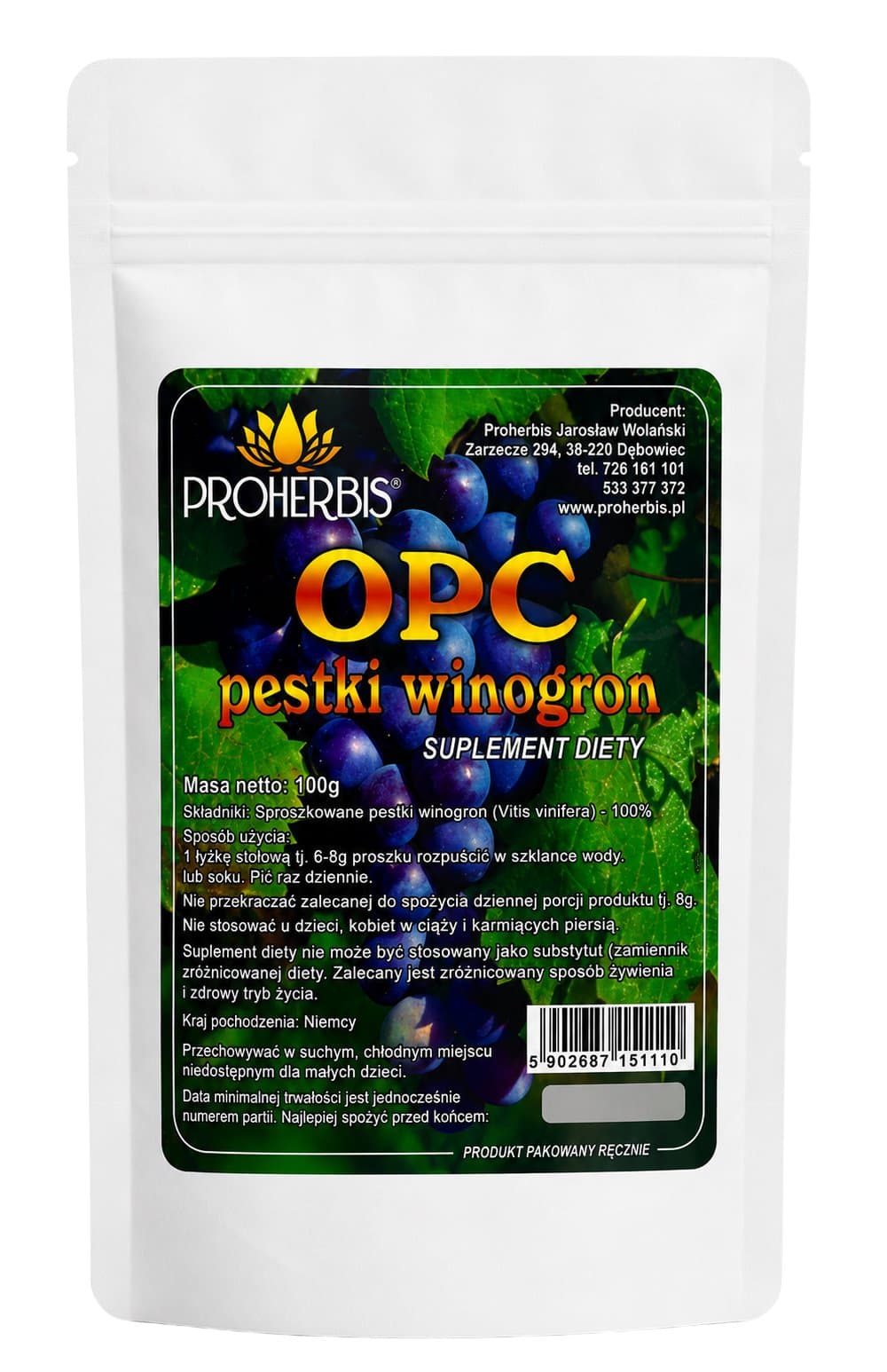 Proherbis - Opc Traubenkernextrakt - 100g – Proherbis Verpackung