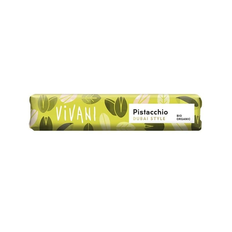 Helle Schokolade Pistazie Dubai Style 40g – Vivani Verpackung