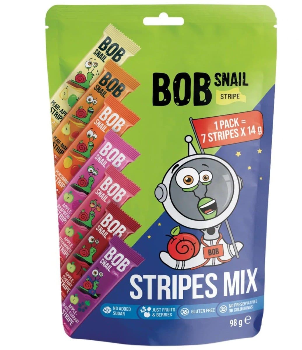 BOB SNAIL Przekąski stripe mix 7x14gr | EKO WITAL – B.O.B SNAIL packaging