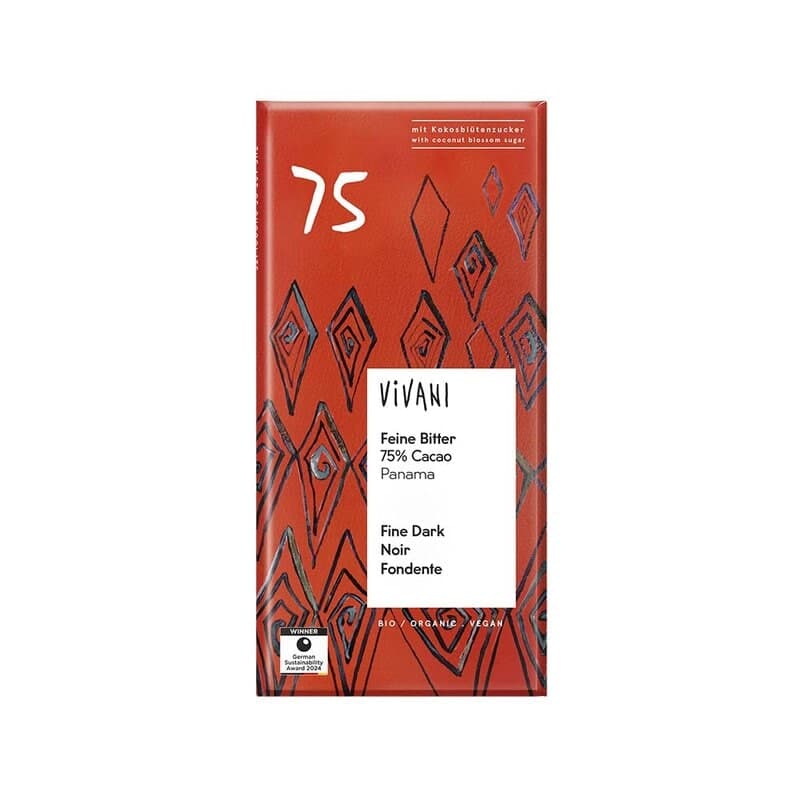 Mørk vegansk chokolade 75% med kokossukker 80g