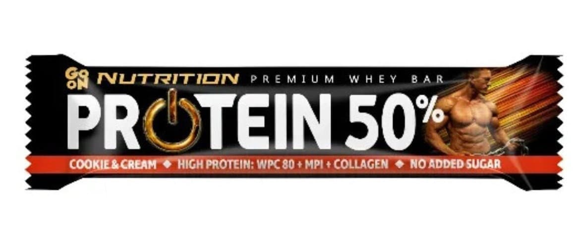 Go On Nutrition - Protein 50% Premium Whey Bar - 40g – Go On Nutrition förpackning