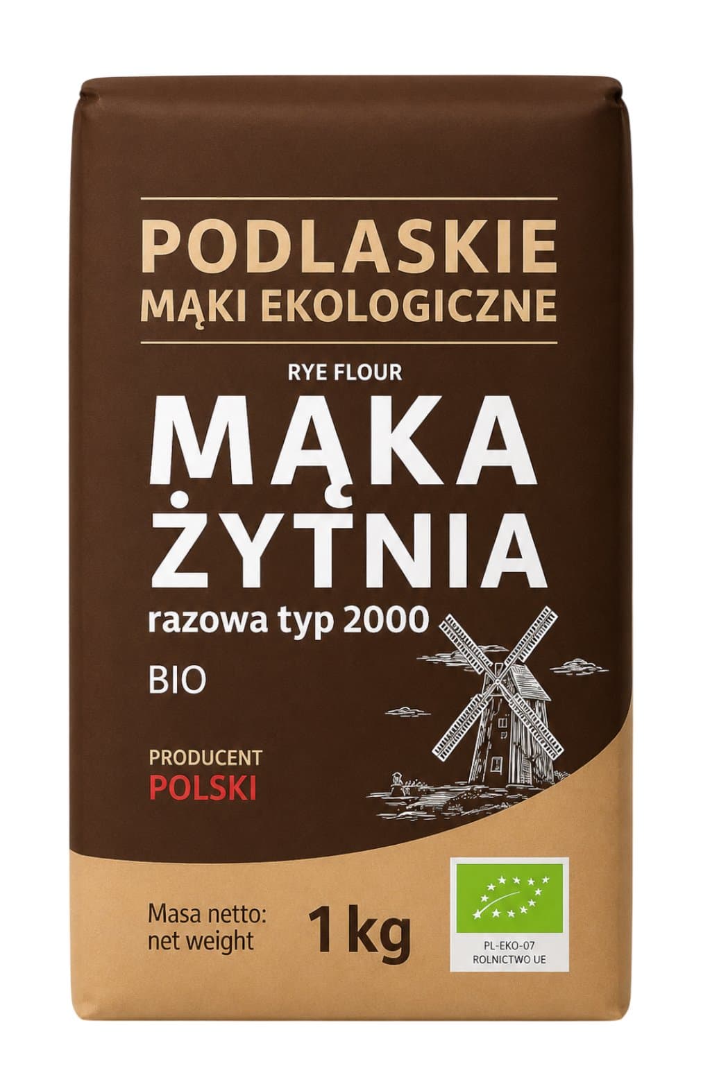 Podlaskie Mąki Ekologiczne - Farina integrale di segale biologica Tipo 2000 - 1kg – Podlaskie Mąki Ekologiczne confezione