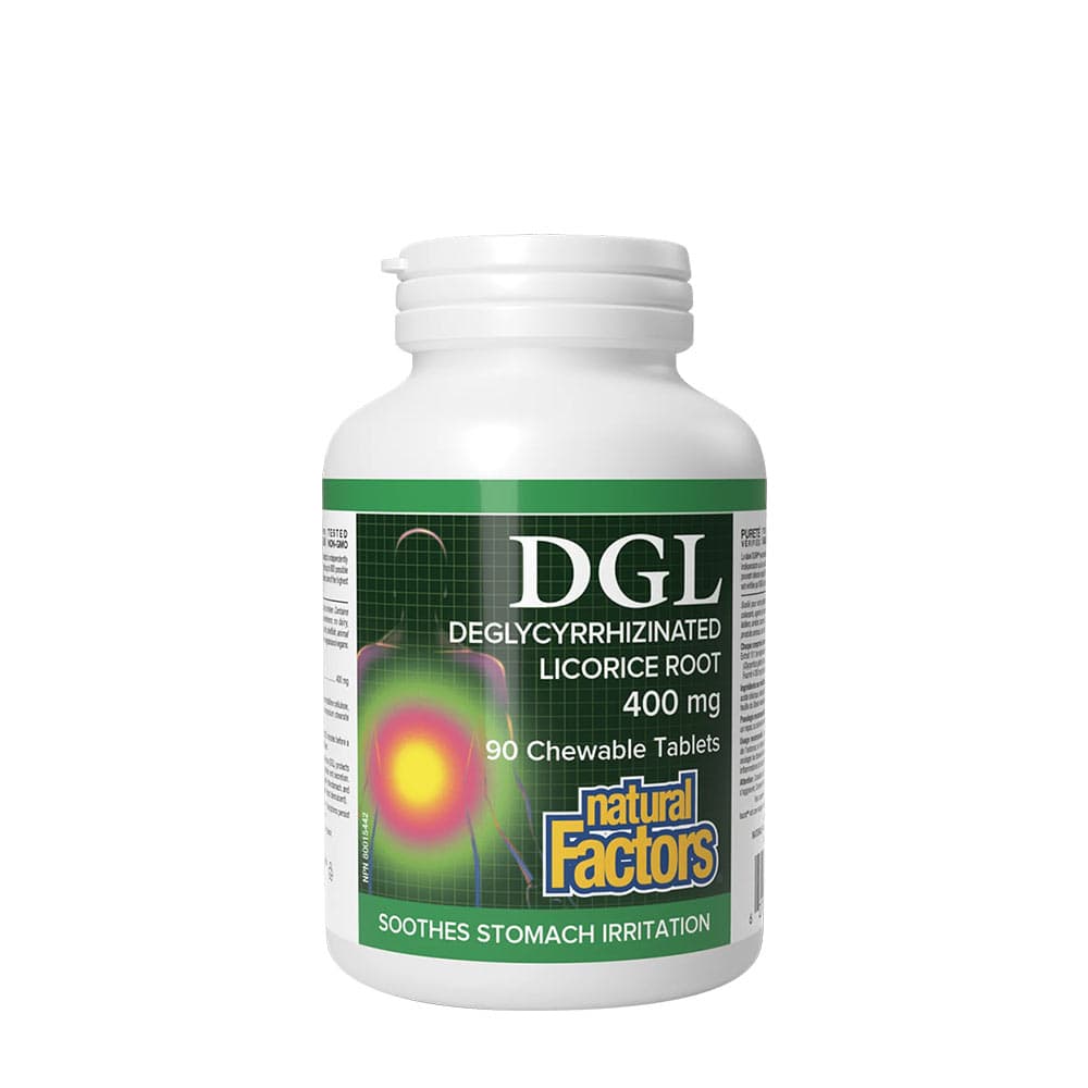 Natural Factors - Deglycyrrhizinerat lakritsrot 10:1 - 90 tabletter – Natural Factors förpackning