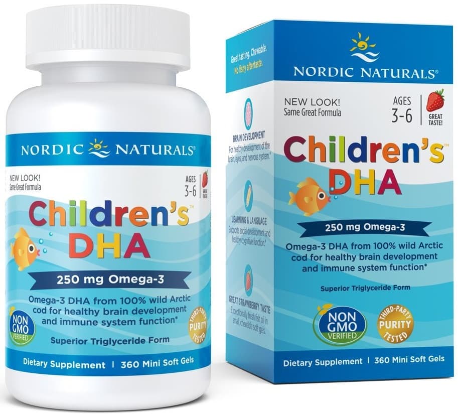 Nordic Naturals - Children'S DHA, 250mg Omega-3 Jordgubb - 360 Mini Sgels – Nordic Naturals förpackning