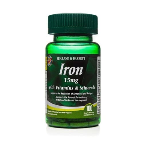 Holland & Barrett Ferro 15 mg com vitaminas e minerais 100 comprimidos veganos – Holland & Barrett embalagem