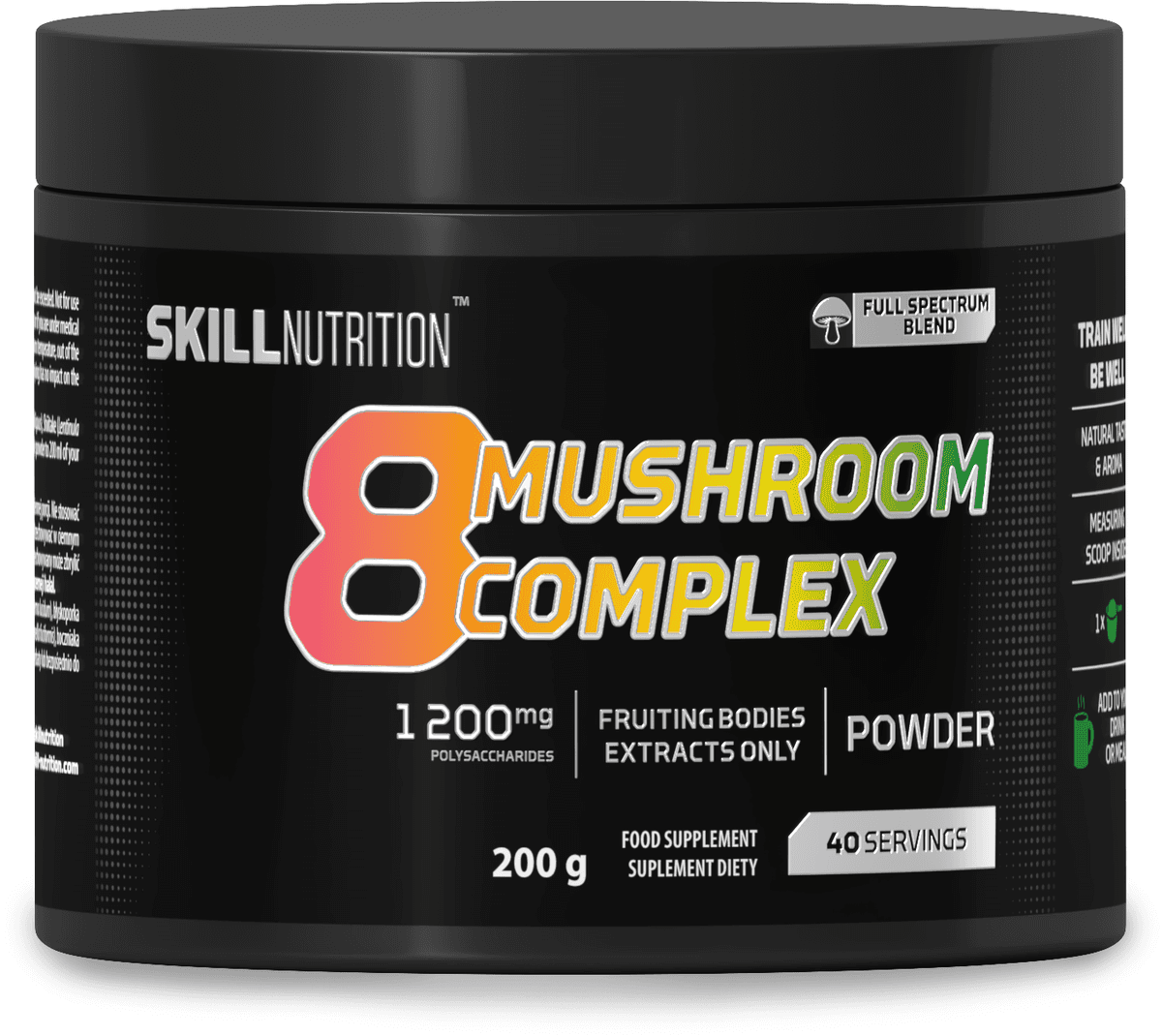 Skill Nutrition - 8 Mushroom Complex - 30 Tage - 200g – Skill Nutrition Verpackung