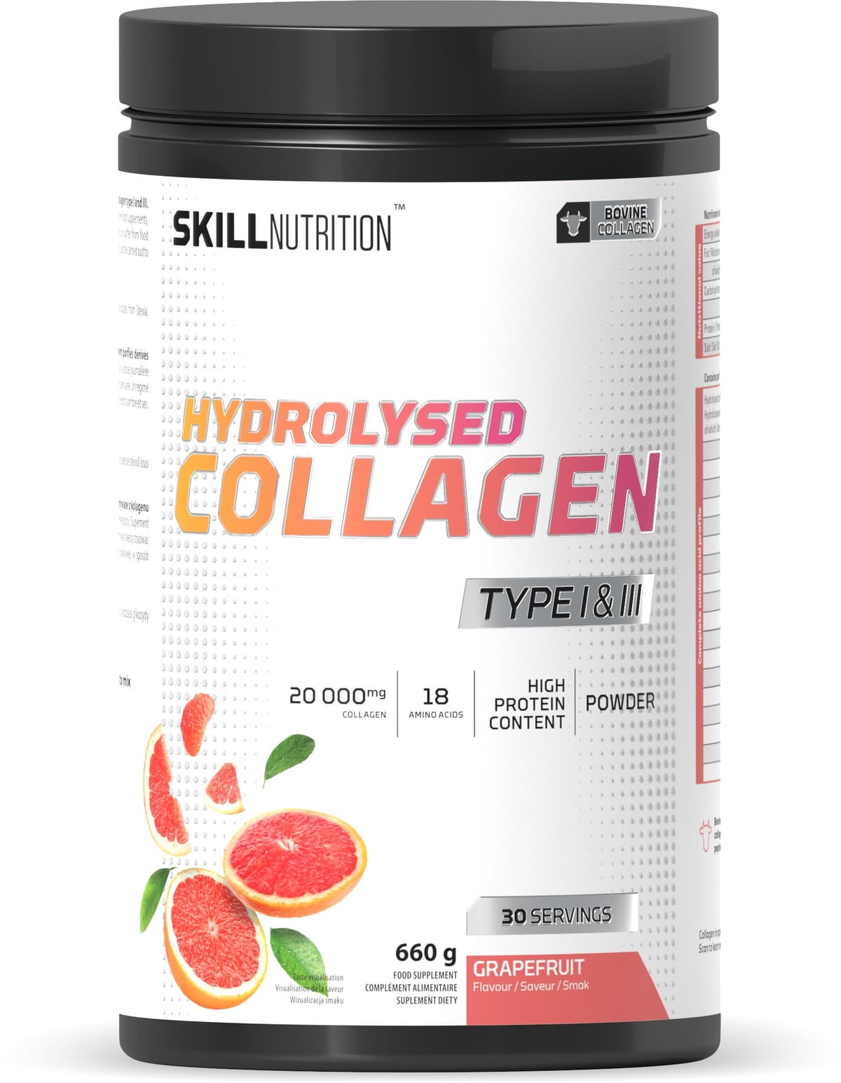 Skill Nutrition - Hydrolysed Collagen Type I & III, Grapefruit - 660g – Skill Nutrition förpackning