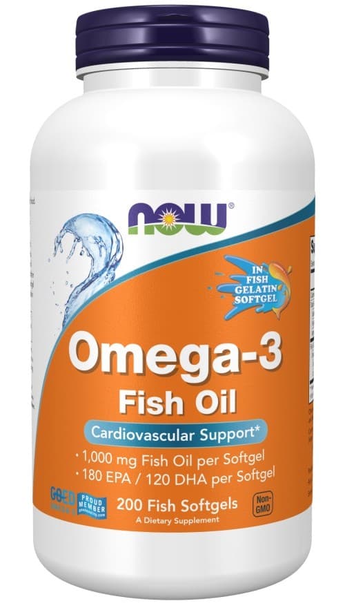 NOW Foods - Omega-3 Fish Oil Molecularly Distilled - 200 Softgels – NOW Foods packaging