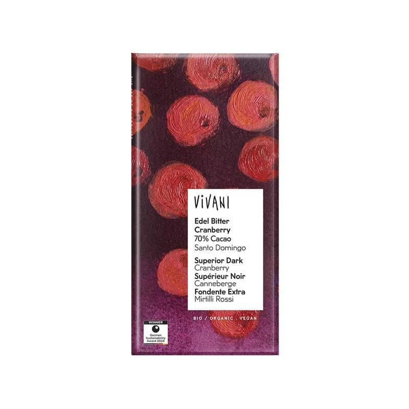 Mörk Vegansk Choklad Tranbär 70% 80g | Vivani