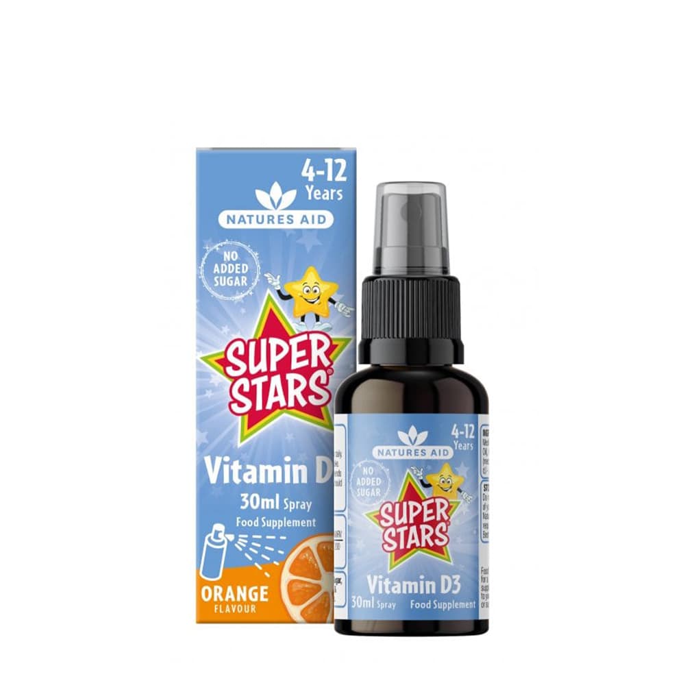 Natures Aid - Super Stars Vitamin D3-spray (Sinaasappel 30ml) – Nature's Aid packaging