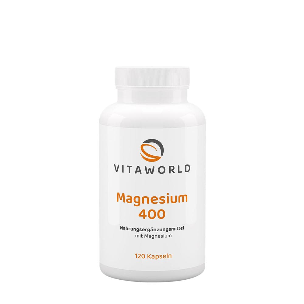 Vitaworld Magnesium 400 - 120 pflanzliche Kapseln – Vitaworld Verpackung