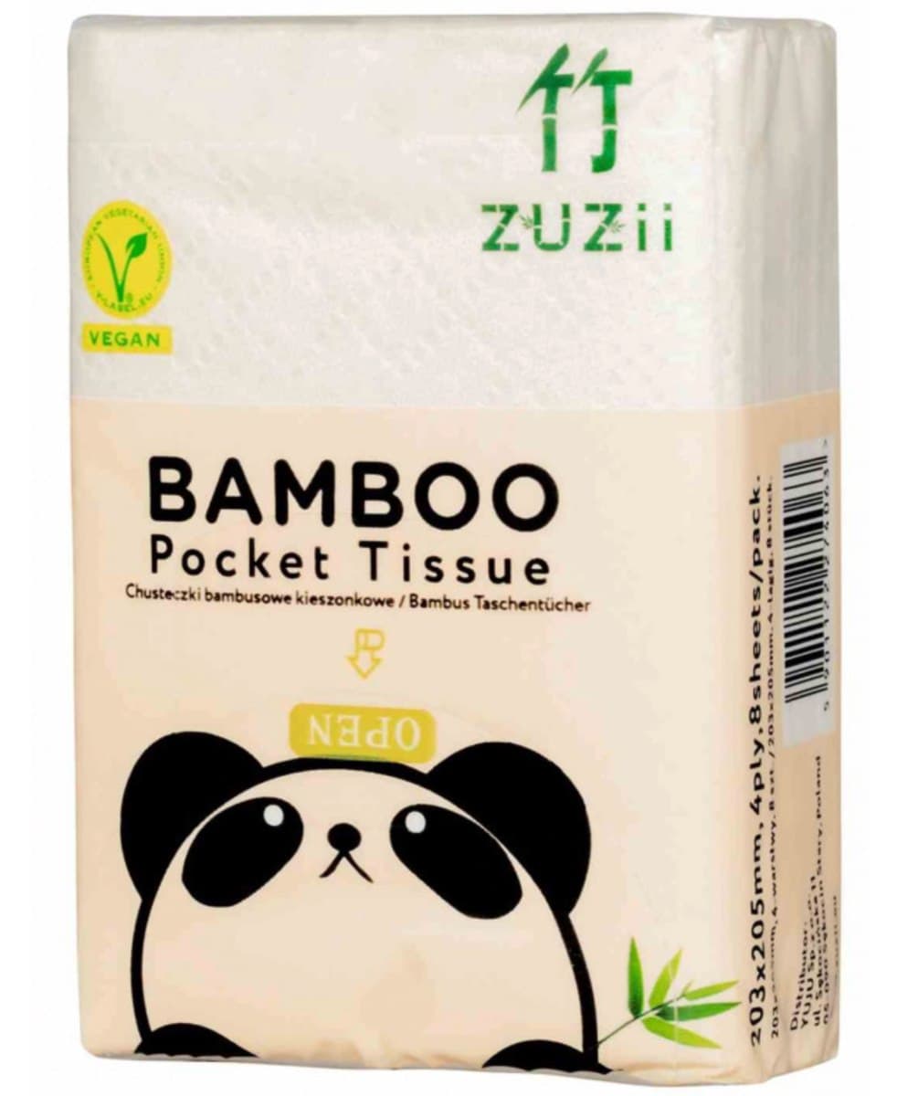 Zuzii Chusteczki Bambusowe Kieszonkowe 4-warstwowe 8 x 8 sztuk