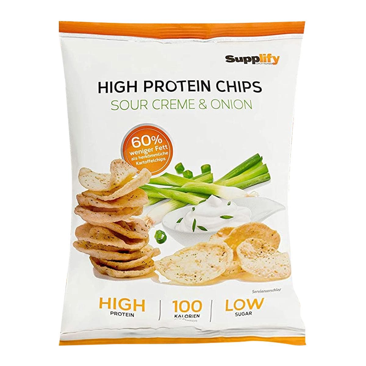 Supplify - Chips proteiche - Panna acida e cipolla, 6 × 50 g – confezione