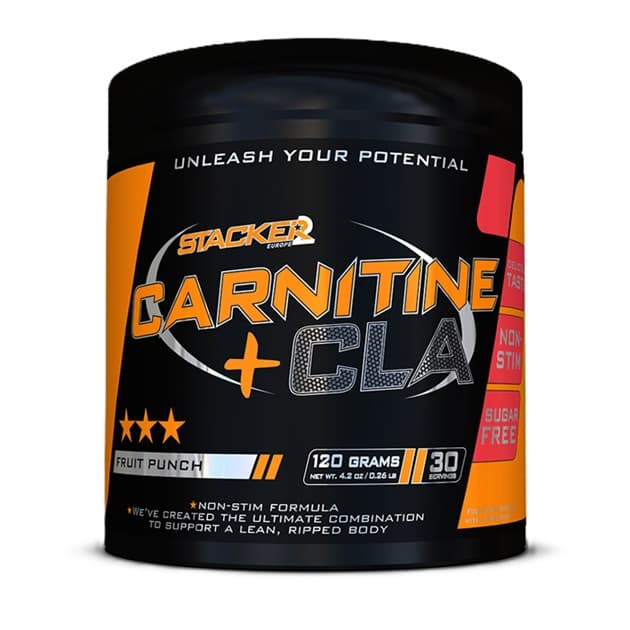 Stacker2 Europe Carnitine + CLA Fruit Punch 120g poeder – Stacker2 verpakking