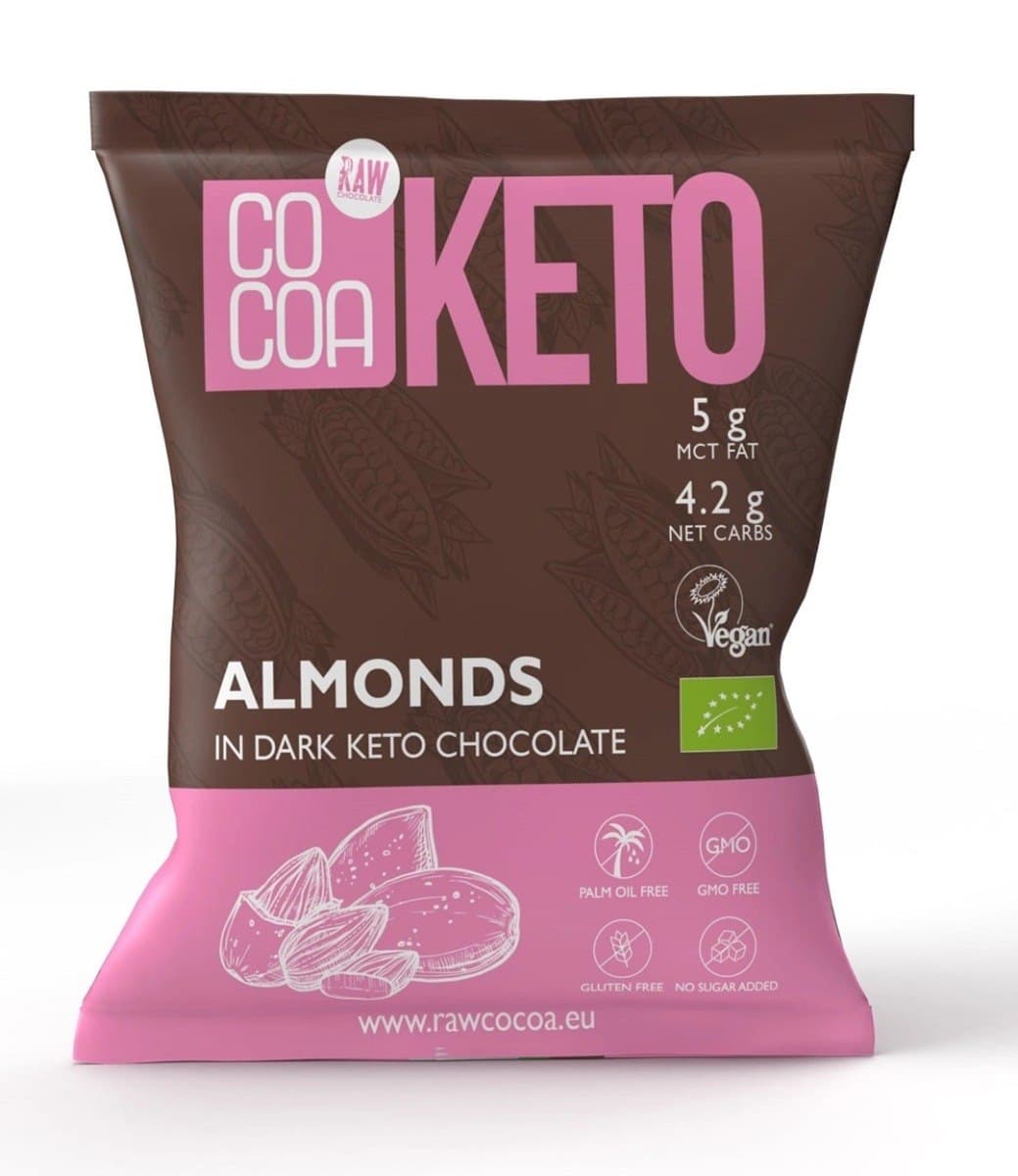 Raw Cocoa - Keto Almonds in Dark Chocolate - 70g – Raw Cocoa förpackning