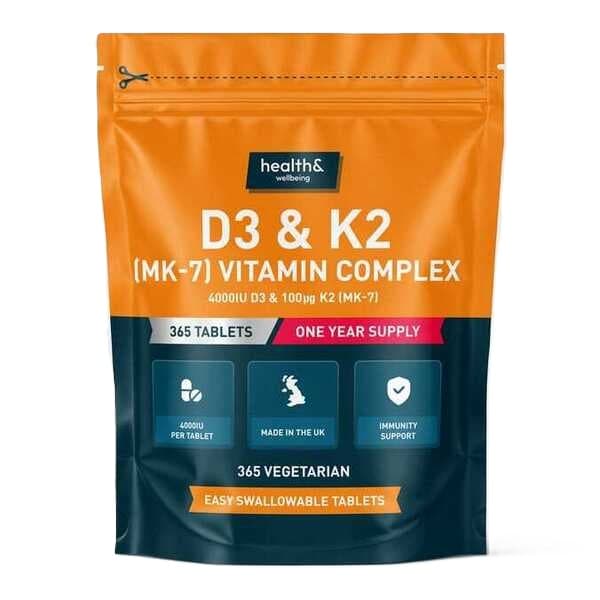 Health& - D3 & K2 (MK-7) Vitamin Complex - 365 tabs – Health+ förpackning