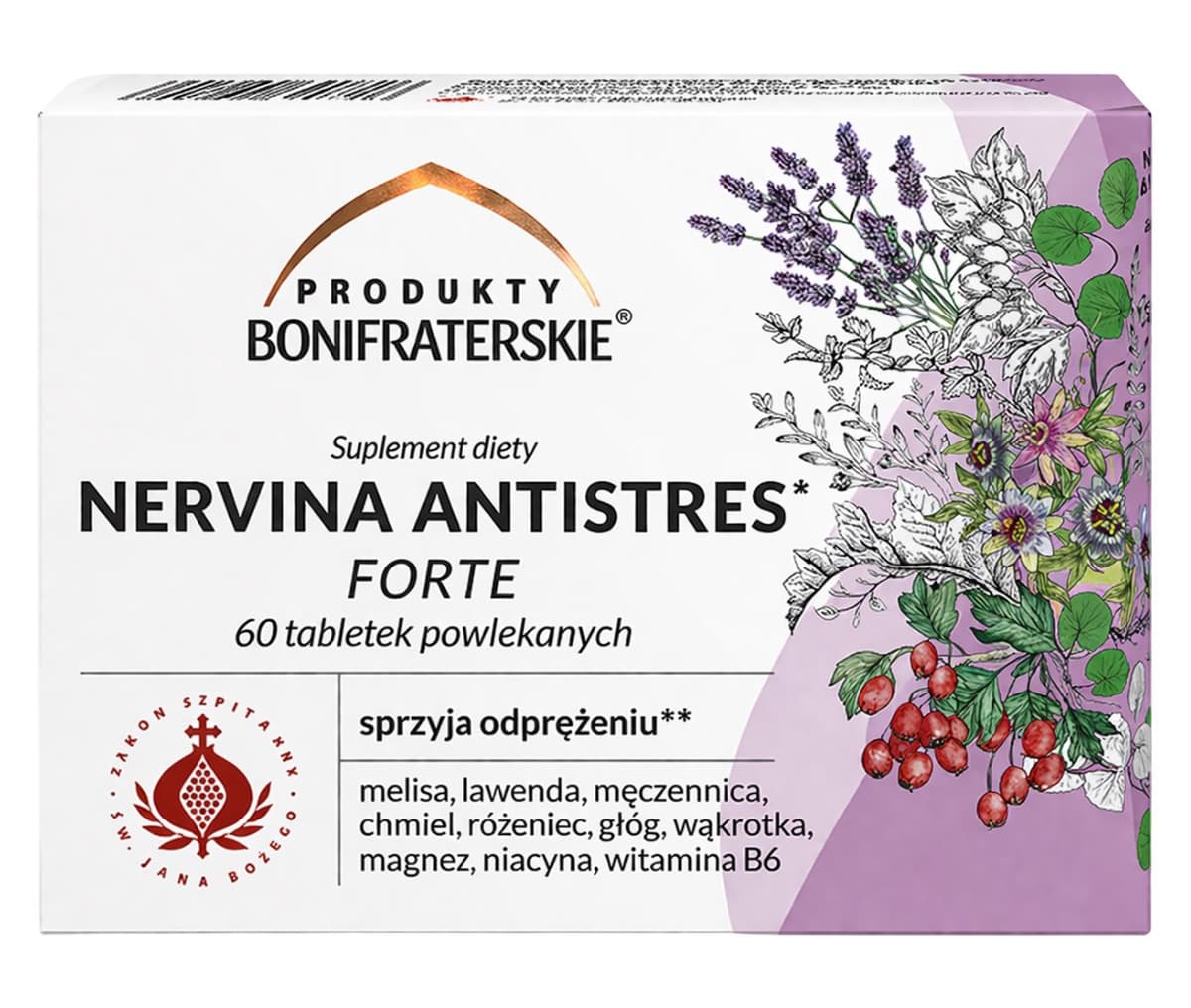 Produkty Bonifraterskie - Nervina Antistress Forte - 60 Tabletten – Produkty Bonifraterskie Verpackung