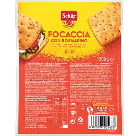 Schär - Schar Focaccia con Rosmarino 3x66 g 200 g – Schär förpackning