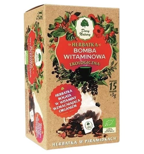 Dary Natury - Organic Vitamin Bomb Tea Pyramids 45g – Dary Natury förpackning