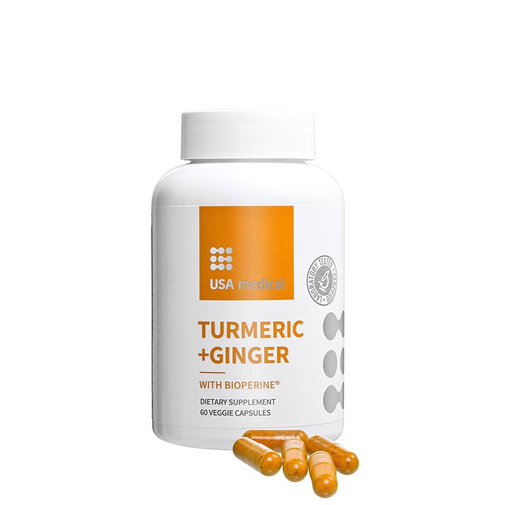 Usa Medical - Turmeric + Ginger With Bioperine 60 kapslar – Usa Medical förpackning