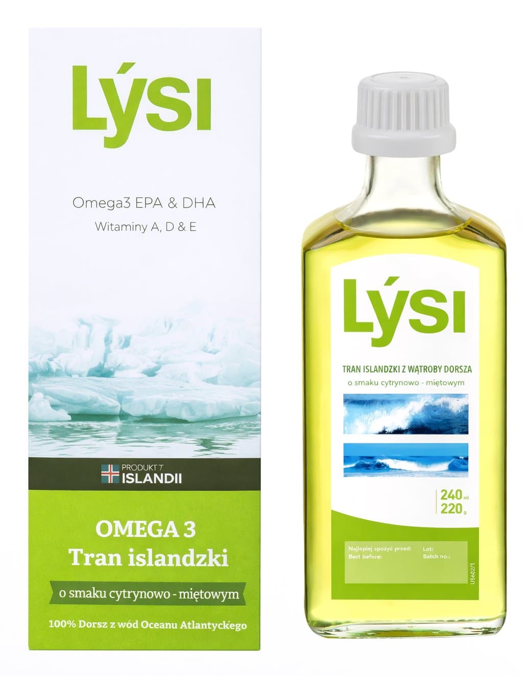 Lysi Omega 3 Tran Islandês (Óleo de Fígado de Bacalhau Islandês) 240ml (220g) – Lysi embalagem