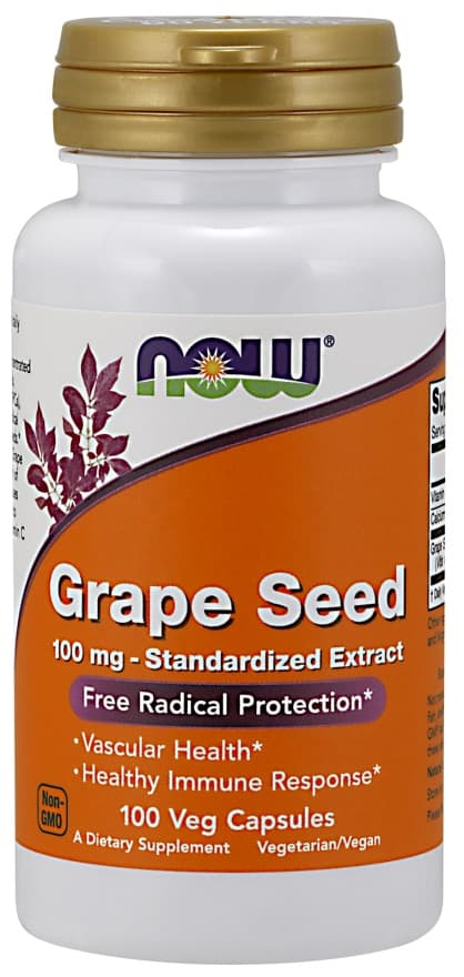 NOW Foods Grape Seed Standardized Extract 100mg 100 Vcaps – NOW Foods förpackning