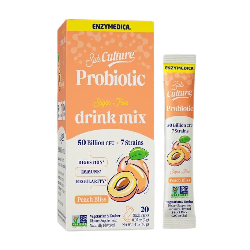 SubCulture Probiótico Bebida Mezcla Stick Packs, Peach Bliss - 20 x 2g