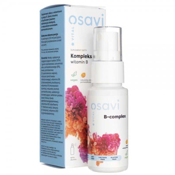 Osavi Kompleks Witamin B 25 ml spray o smaku pomarańczowym – Osavi opakowanie