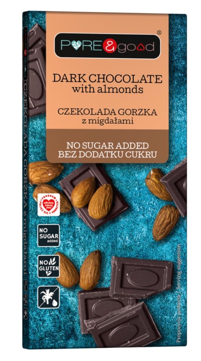 PURE & GOOD Dark Chocolate with Almonds without added sugar 75g | EKO WITAL