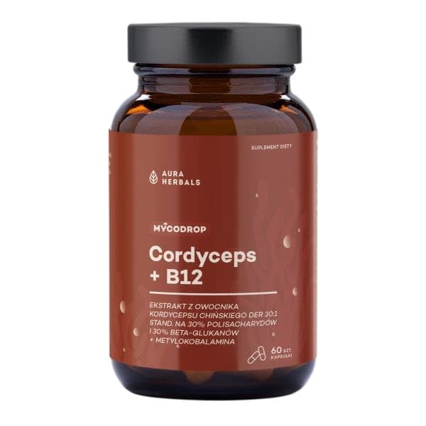 Aura Herbals - Mycodrop, Cordyceps 30:1 + B12, 30% Beta-Glukan (60 Caps)