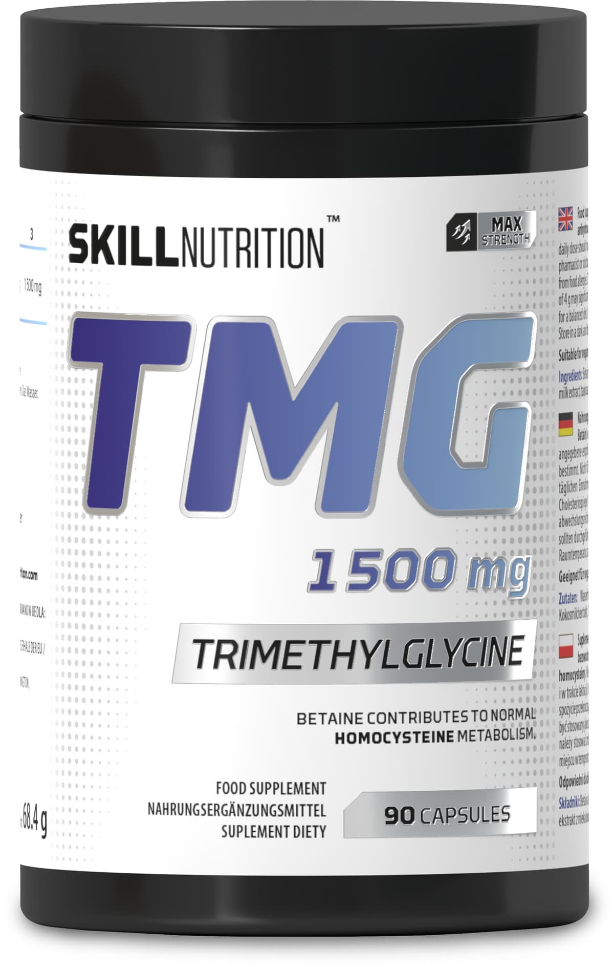 TMG Trimethylglycine, 1500mg - 90 vegan caps | Skill Nutrition – Skill Nutrition packaging