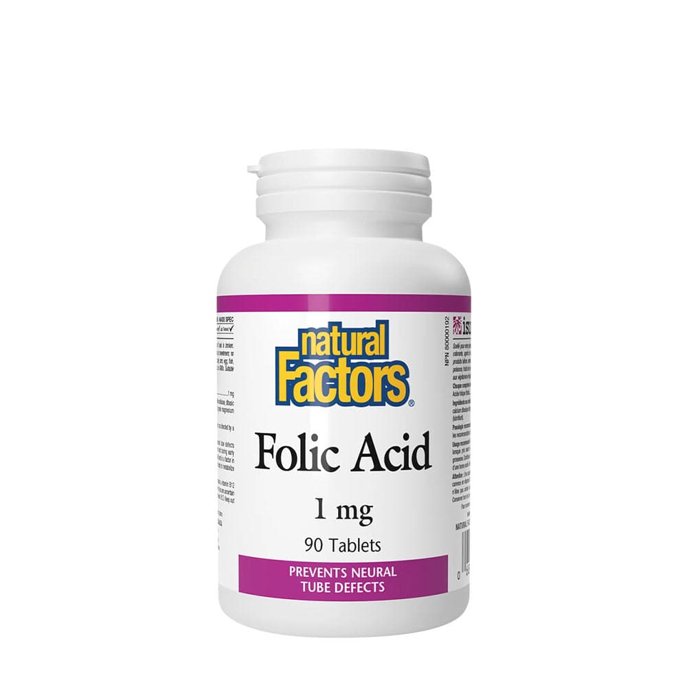 Natural Factors Folic Acid 1000 mcg - 90 tabletter – Natural Factors förpackning