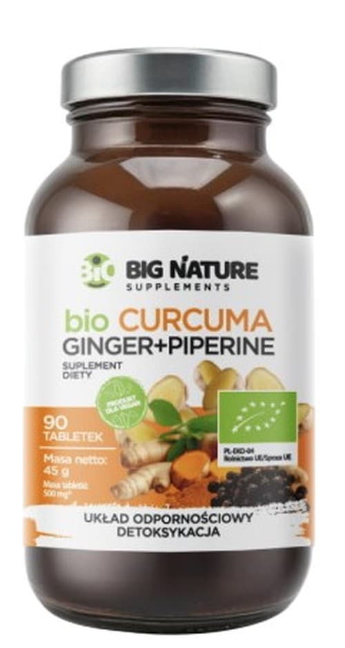 Big Nature - Organic Turmeric Ginger Piperine Tabs 90 capsules – Big Nature verpakking