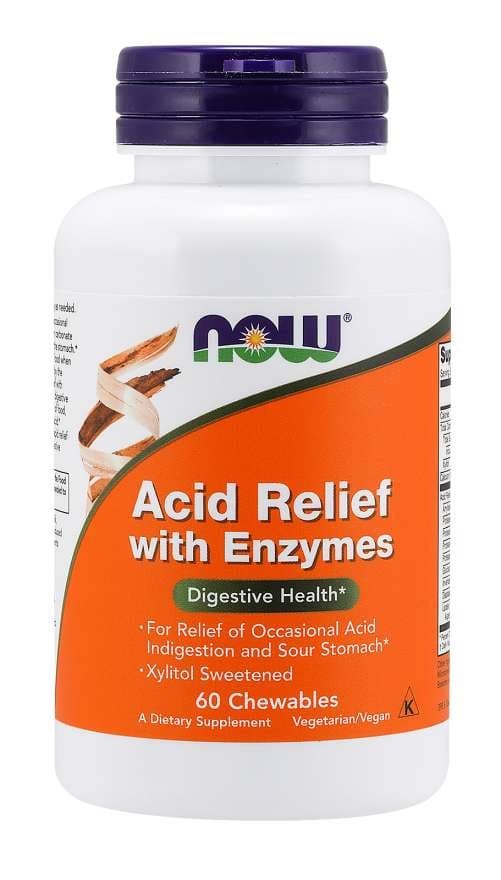 NOW Foods Acid Relief With Enzymes 60 kauwtabletten – NOW Foods verpakking