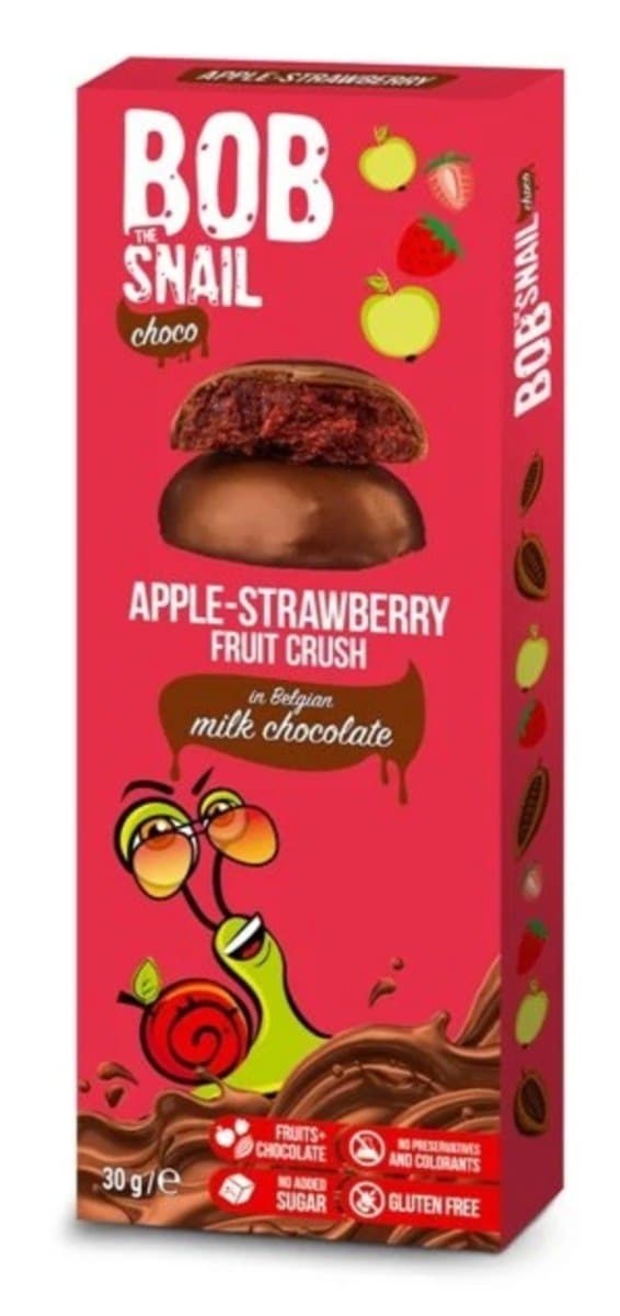 BOB SNAIL Apfel- und Erdbeer-Snack in belgischer Milchschokolade 30 g | EKO WITAL