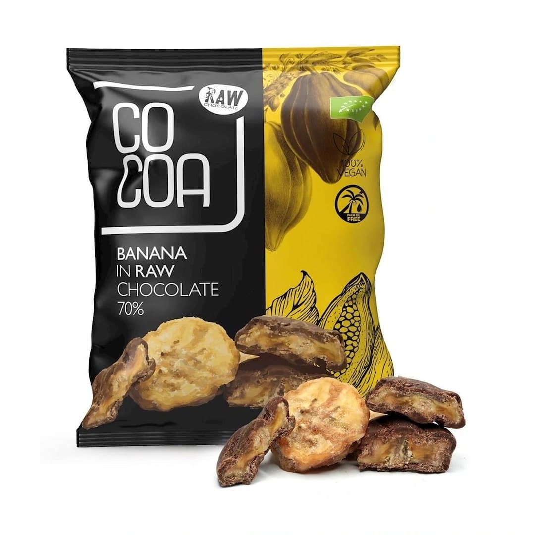 COCOA Banany w Surowej Czekoladzie BIO 70 g | Bio Planet – Raw Chocolate / Cocoa emballage