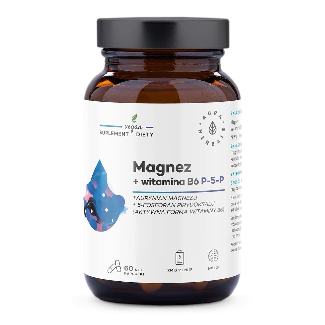 Aura Herbals Magnesium + Vitamin B6 - 60 Kapslar – Aura Herbals förpackning