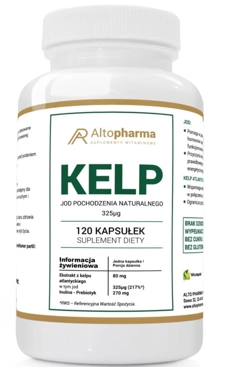 Altopharma Kelp-Extrakt Jod 325 µg + Präbiotikum Vege 120 Kapseln – Altopharma Verpackung